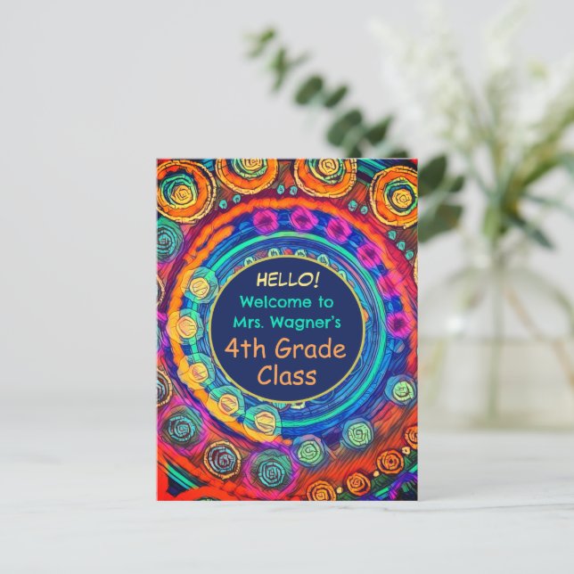 Moderne zurück zur Schule Lehrer Name Class farbig Postkarte (Stehend Vorderseite)