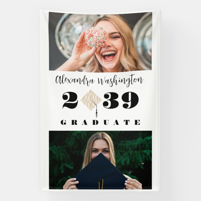 Moderne Zwei-Foto-Bold-Script-Graduierungspartei Banner (Vertikal)