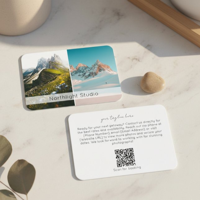 Moderne Zwei-Foto-Fotografie-QR-Code-Kamera Visitenkarte (Von Creator hochgeladen)