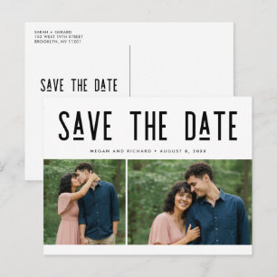 Moderne Zwei-Foto-Hochzeitspostkarte zur Vorankünd Ankündigungspostkarte