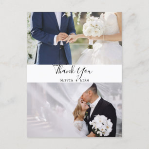 Moderne Zwei-Foto-Schwarz-Weiß-Hochzeits-Dankeschö Postkarte
