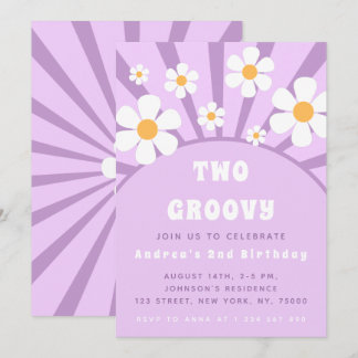 Moderne zwei Groovy Retro Sunshine zum ersten Gebu Einladung