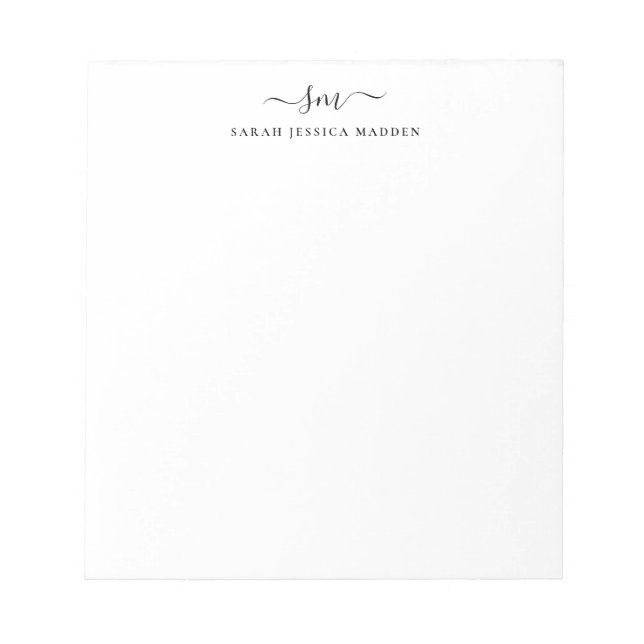 Moderne zwei Monogramm-Anfang Damen Schrift Swash Notizblock (Vorderseite)