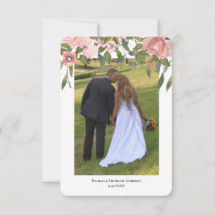 Moderne Zweifarbene Rosen Florale Hochzeit Dankeskarte
