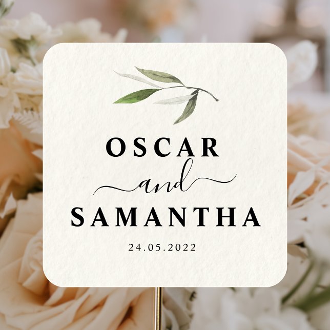 Moderne Zweigniederlassung aus grünem Olive Quadratischer Aufkleber (Von Creator hochgeladen)