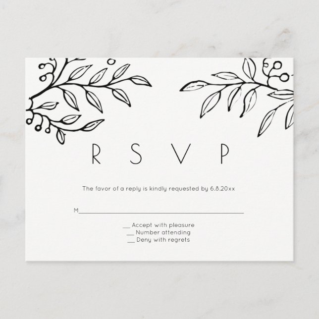 Moderne Zweigstellen Hochzeit rsvp Postkarten (Vorderseite)
