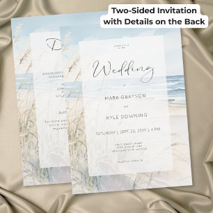 Moderne zweiseitige Wasserfarben-Strandhochzeit am Einladung