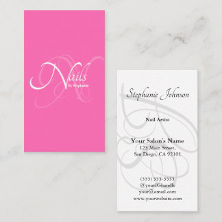 ModernElegant Pink Monogram Typografy Nail Artist Visitenkarte