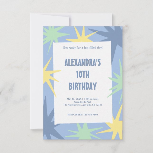 Moderner 10. Geburtstag Einladung (Vorderseite)