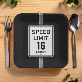 Moderner 16. Geburtstag-Speed-Schild Pappteller