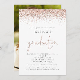 Moderner 2024 Abschluss Foto Rose Gold Glitzer Einladung