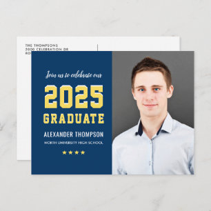 Moderner 2024 Graduate Navy Yellow Foto Abschluss Einladungspostkarte