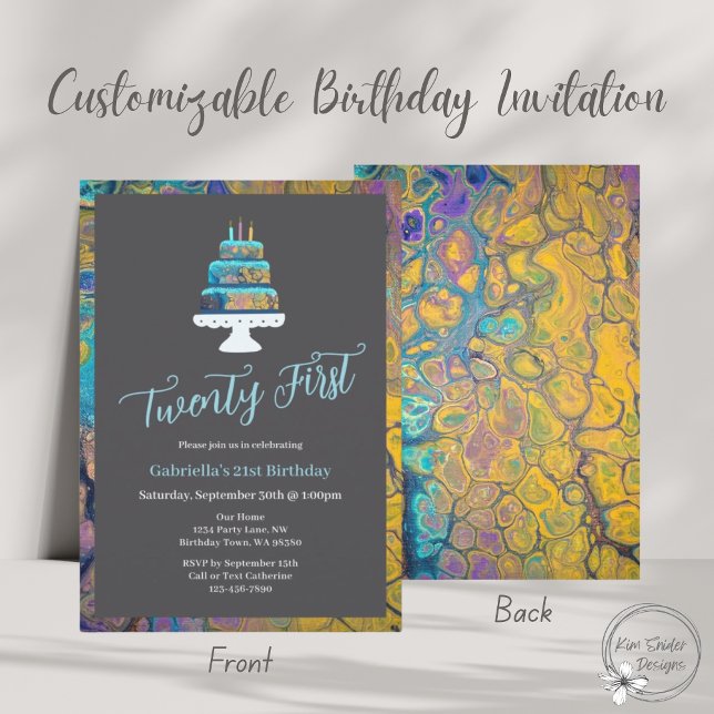 Moderner 21. Geburtstag mit Blue Cake Einladung (Von Creator hochgeladen)