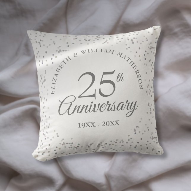 Moderner 25. Hochzeitstag Silver Confetti Kissen (Modern 25th Wedding Anniversary Silver Confetti Throw Pillow)