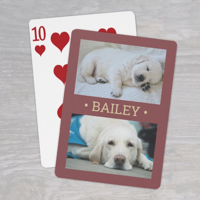 Moderner 2-Foto Hund oder irgendein Name Burgund u Spielkarten (Von Creator hochgeladen)
