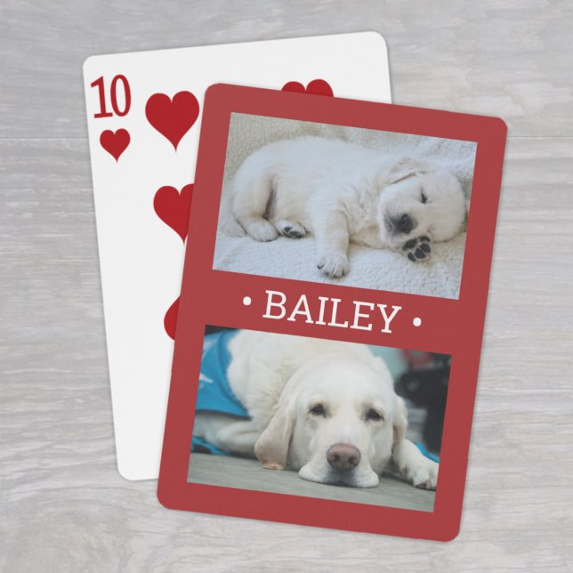 Moderner 2-Foto Hund oder irgendein Name Rot und W Spielkarten (Von Creator hochgeladen)