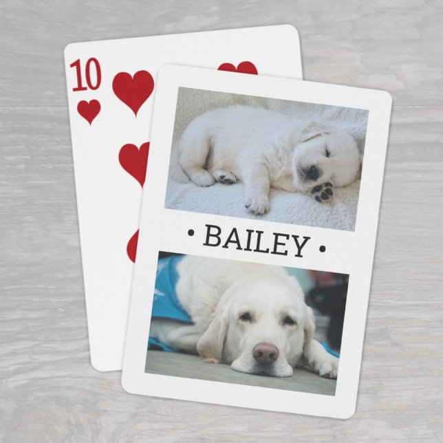 Moderner 2-Foto Hund oder Name weiß und schwarz Spielkarten (Von Creator hochgeladen)