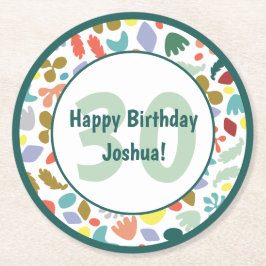 Moderner 30. Geburtstag Individuelle Name Runder Pappuntersetzer