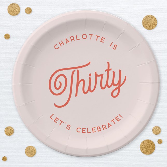 Moderner 30 Geburtstag Pappteller (30th Thirtieth birthday personalized party paper plates)