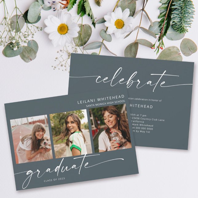 Moderner 3-Foto Abschluss Dunkel Aquamarin Ankündigung (Von Creator hochgeladen)