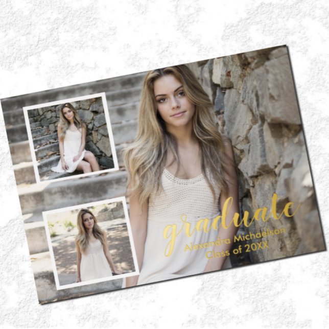 Moderner 3-Foto-Abschluss Folie Einladungspostkarte (Von Creator hochgeladen)