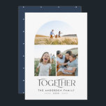 Moderner 3 Foto-Blauer Bogen mit Typografie<br><div class="desc">Moderne,  elegante,  typisch blaue Weihnachten oder Erntedank,  Multi 3 Foto Ferienkarte</div>