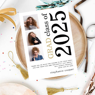 Moderner 3 Foto Fett Text 2023 Weißer Abschluss Dankeskarte