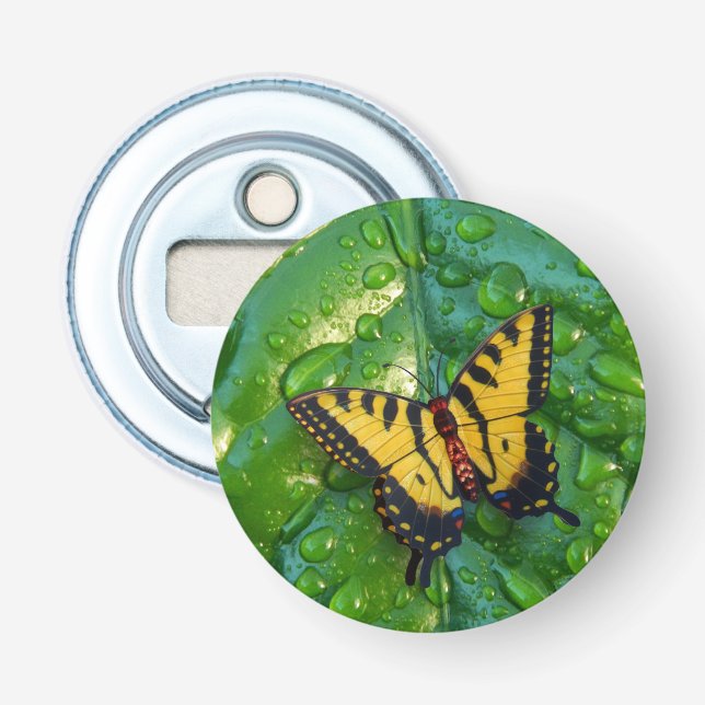 Moderner 3D-Schmetterling auf grünem Leaf mit Rege Flaschenöffner (Vorderseite)