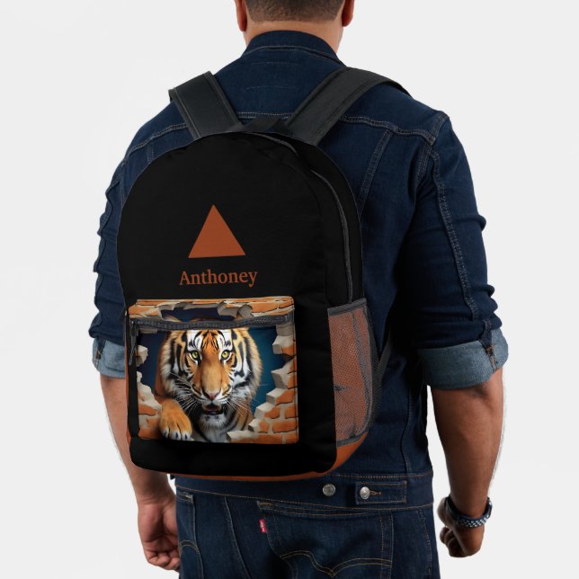 Moderner 3D-Tiger mit anpassbarem Namen  Bedruckter Rucksack (Insitu (Modell))
