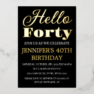 Moderner 40. Geburtstag Black Gold Foil QR Code 40 Folieneinladung