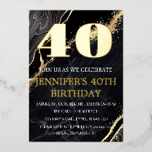 Moderner 40. Geburtstag Black Gold Foil QR Code