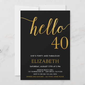 Moderner 40. Geburtstag HELLO 40 Erwachsene Geburt Einladung