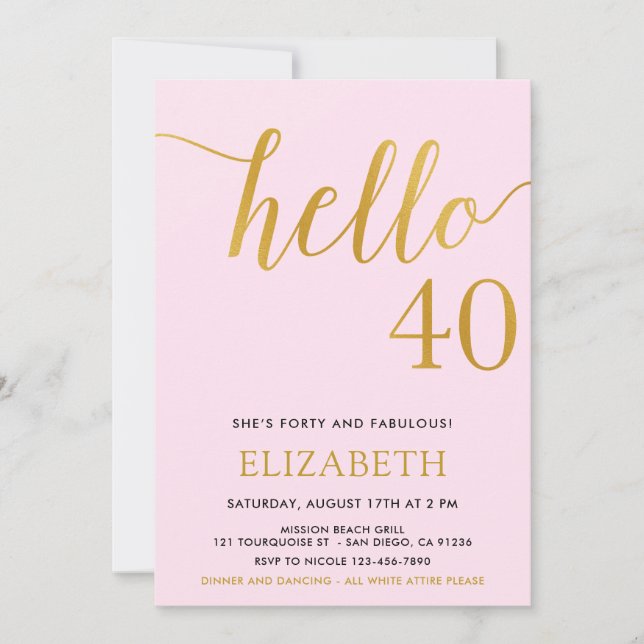 Moderner 40. Geburtstag HELLO 40 Erwachsene Geburt Einladung (Vorderseite)