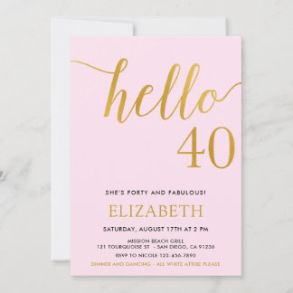 Moderner 40. Geburtstag HELLO 40 Erwachsene Geburt Einladung