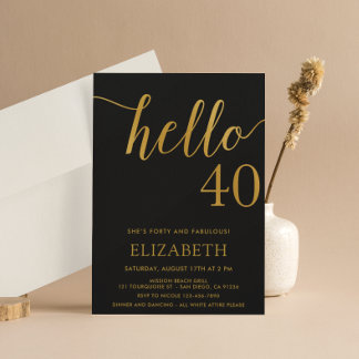 Moderner 40. Geburtstag HELLO 40 Erwachsene Geburt Einladung