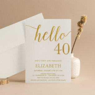 Moderner 40. Geburtstag HELLO 40 Erwachsene Geburt Einladung