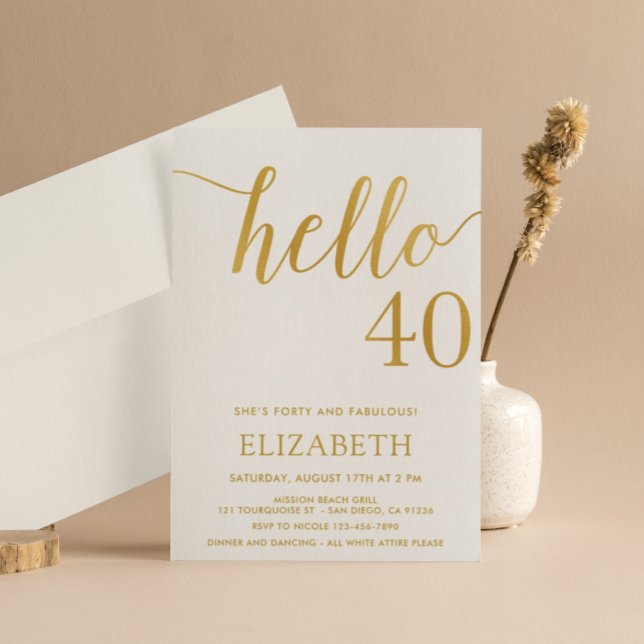 Moderner 40. Geburtstag HELLO 40 Erwachsene Geburt Einladung (Von Creator hochgeladen)