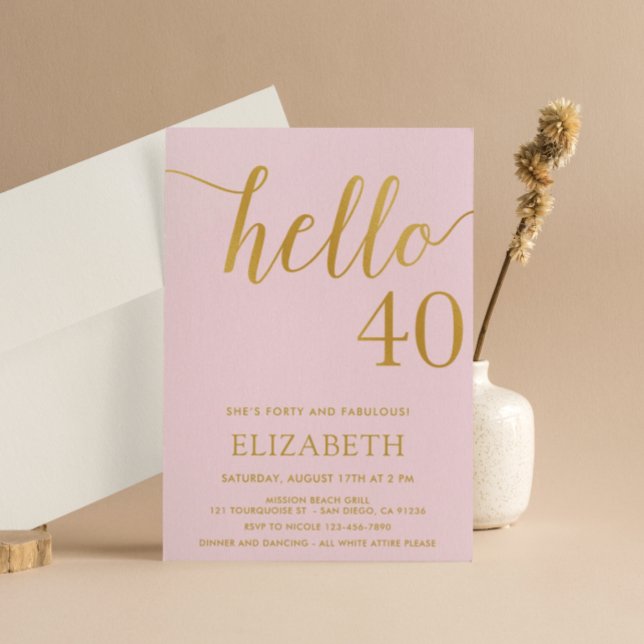 Moderner 40. Geburtstag HELLO 40 Erwachsene Geburt Einladung (Von Creator hochgeladen)