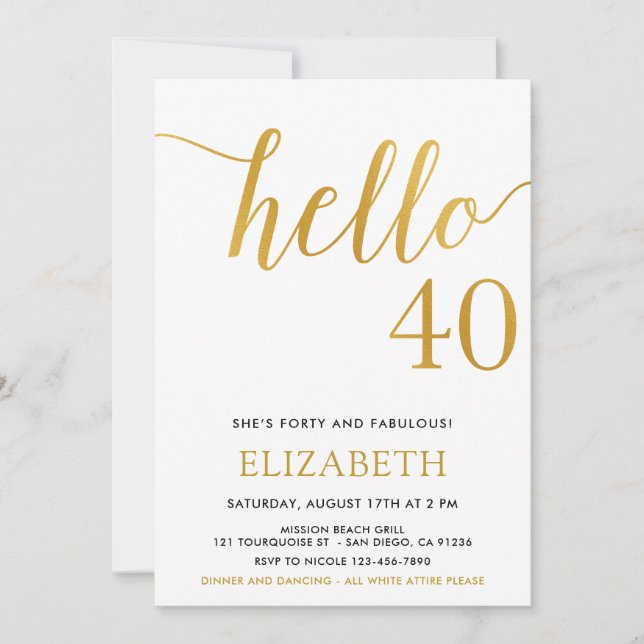 Moderner 40. Geburtstag HELLO 40 Erwachsene Geburt Einladung (Vorderseite)