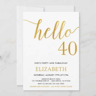 Moderner 40. Geburtstag HELLO 40 Erwachsene Geburt Einladung
