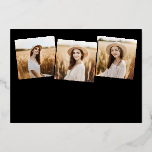 Moderner 4-Foto Abschluss Collage Black and Gold Folieneinladung
