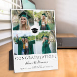 Moderner 4-Foto-Absolvent Collage Chic Abschluss Fotoplatte<br><div class="desc">Einfach eleganter minimalistischer,  schicke Typografie personalisierter Multi-Foto-Collage-Abschluss kreiert Ihre eigene Sake-Plakette mit vier individuellen Fotos,  Graduiertenhut und Text.</div>