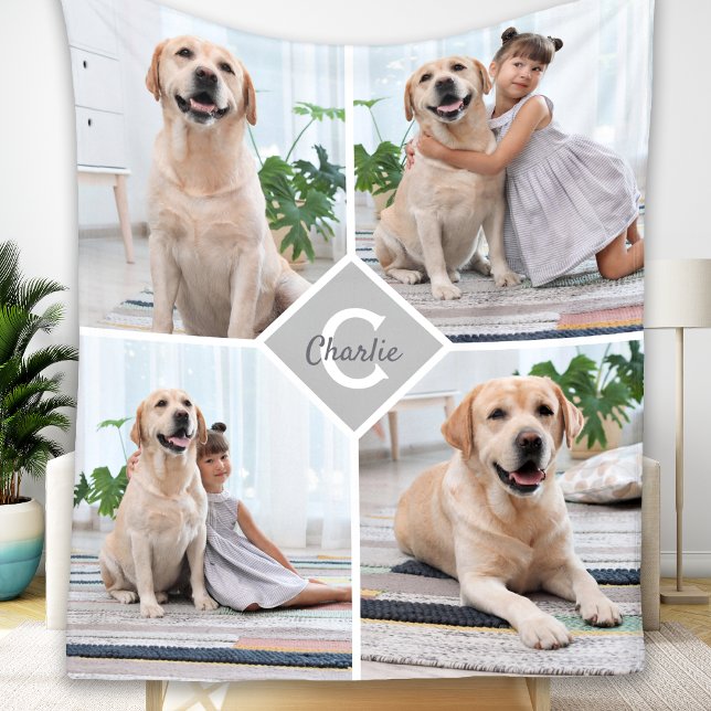 Moderner 4-Foto-Collage Haustier Hund Fleecedecke (Von Creator hochgeladen)
