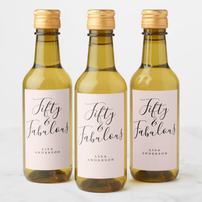Moderner 50 fabelhafter rosa Individuelle Name 50. Weinetikett (Flaschen)