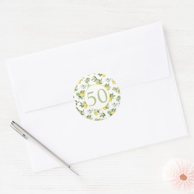 Moderner 50. Geburtstag Lemon Citrus Runder Aufkleber (Umschlag)