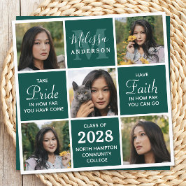 Moderner 5-Foto Collage Smaragdgrüner Abschluss Einladung