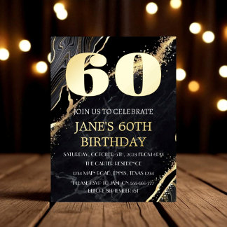 Moderner 60. Geburtstag Black Gold Foil QR Code Folie Einladungspostkarte