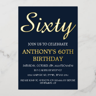 Moderner 60. Geburtstag Navy Blue Gold Foil QR Cod Folieneinladung