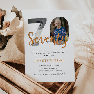 Moderner 70. Geburtstag mit 2 Fotos dann & jetzt Einladung