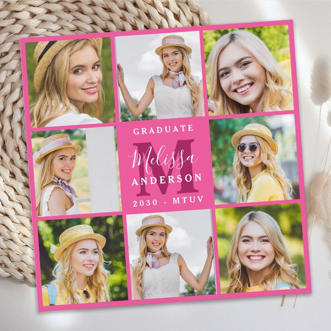 Moderner 8-Foto Collage Pink Abschluss Einladung (Von Creator hochgeladen)